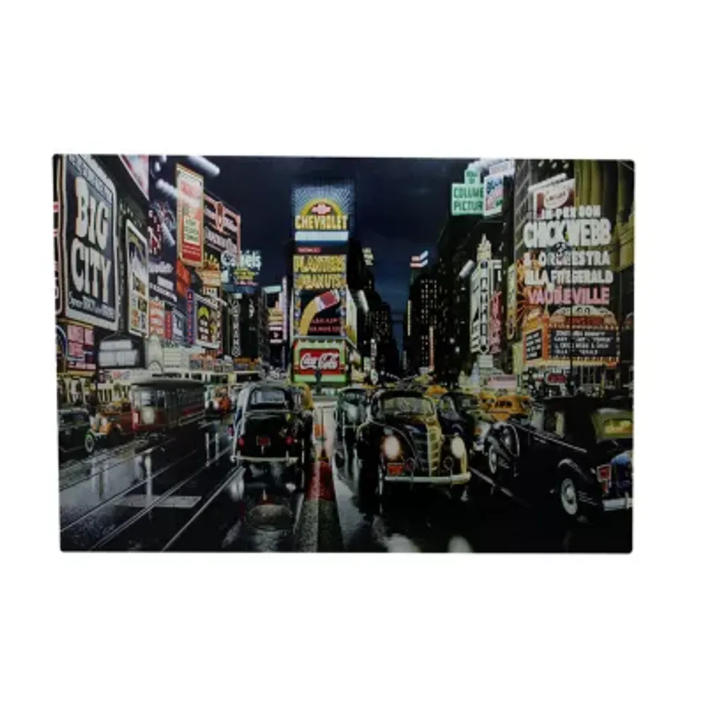 LED Lighted NYC Times Square and Classic Cars Canvas Wall Art 15.75" x 23.75"