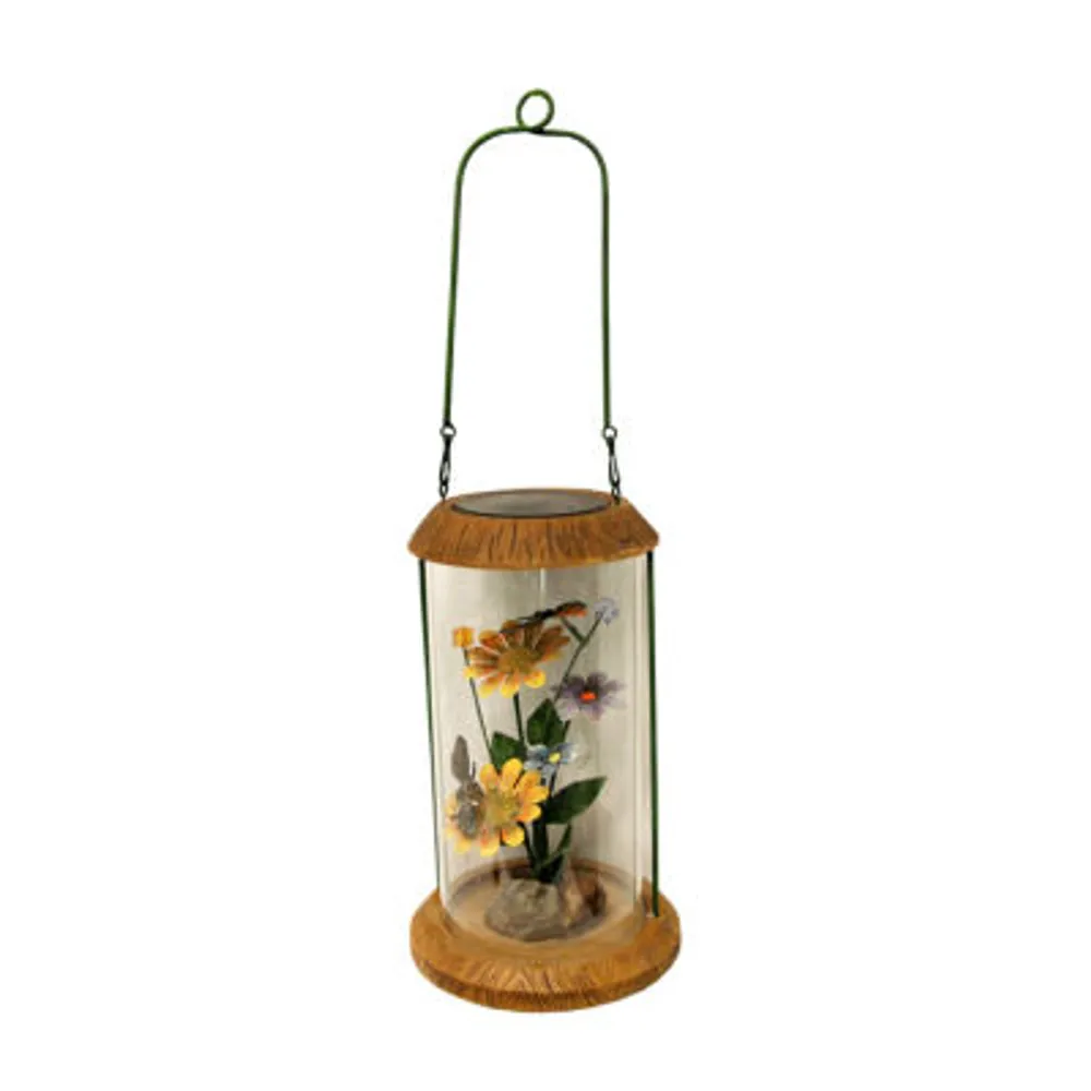 10.5'' LED Lighted Solar Powered Outdoor Garden Lantern with Flowers