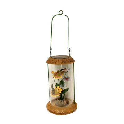 10.5'' LED Lighted Solar Powered Outdoor Garden Lantern with Flowers