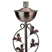 64.5'' Brushed Copper Floral Motif Outdoor Patio Garden Oil Lamp Torch