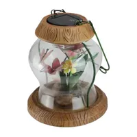 7'' LED Lighted Solar Powered Outdoor Garden Lantern with Flowers