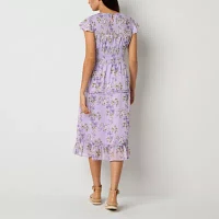 Perceptions Womens Short Sleeve Floral Fit + Flare Dress