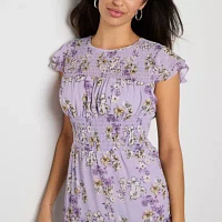 Perceptions Womens Short Sleeve Floral Fit + Flare Dress