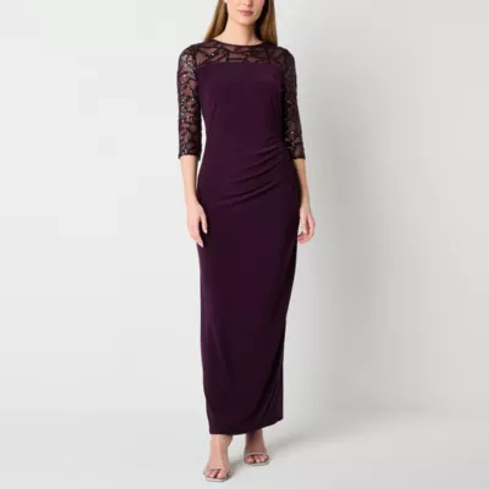 Brianna Milay Womens 3/4 Sleeve Embellished Evening Gown