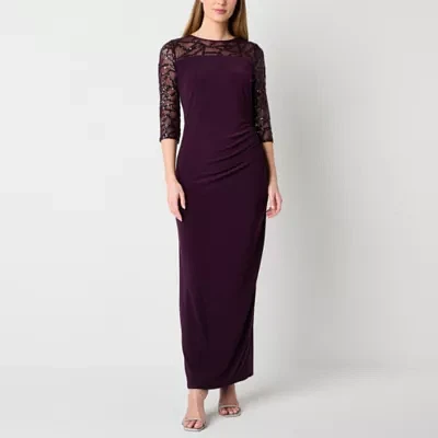 Brianna Milay Womens 3/4 Sleeve Embellished Evening Gown