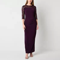 Brianna Milay Womens 3/4 Sleeve Embellished Evening Gown