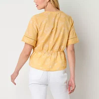 a.n.a Womens V Neck Elbow Sleeve Blouse