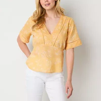 a.n.a Womens V Neck Elbow Sleeve Blouse