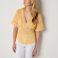 a.n.a Womens V Neck Elbow Sleeve Blouse