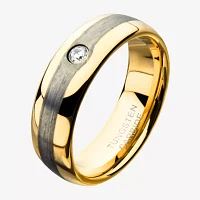 Inox Jewelry Mens 8MM White Cubic Zirconia Tungsten Round Wedding Band