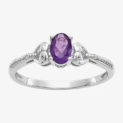 Gemstone Diamond Accent 10K White Gold Oval Cocktail Ring