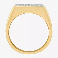 Mens White Cubic Zirconia 10K Gold Square Signet Ring