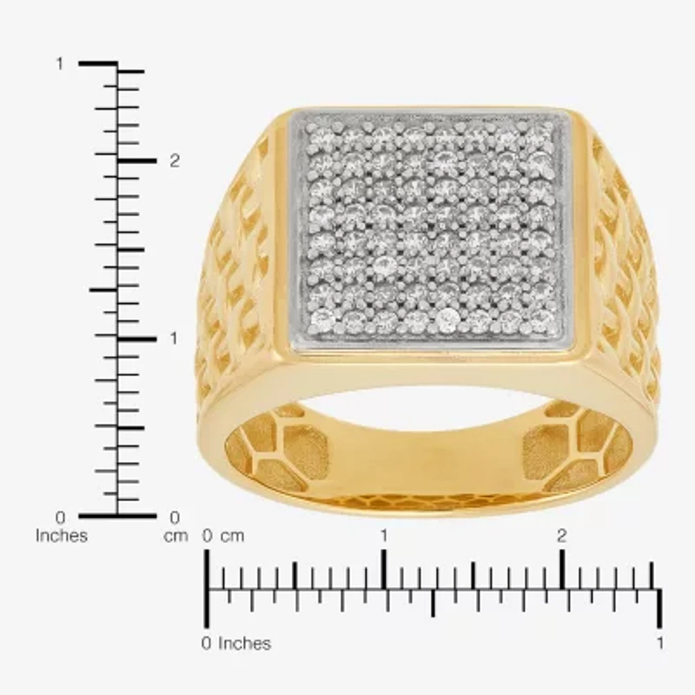 Mens White Cubic Zirconia 10K Gold Square Signet Ring