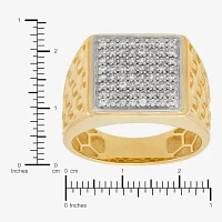 Mens White Cubic Zirconia 10K Gold Square Signet Ring