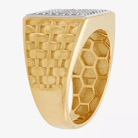 Mens White Cubic Zirconia 10K Gold Square Signet Ring