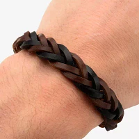 Mens Brown and Black Braided Leather Bracelet