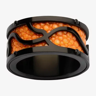 Mens Black and Orange Stainless Steel Stingray Ring