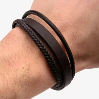 Inox® Jewelry Mens Stainless Steel & Leather Layered Bracelet