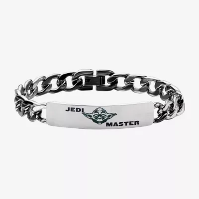 Mens Star Wars Yoda Jedi Master ID Stainless Steel Curb Bracelet