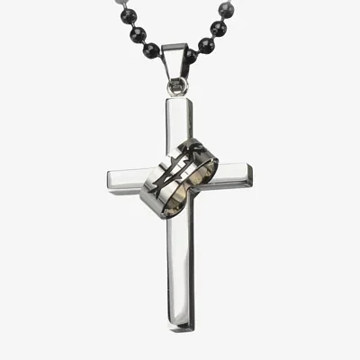 Inox® Jewelry Mens Stainless Steel Crown of Thorns Cross Pendant Necklace