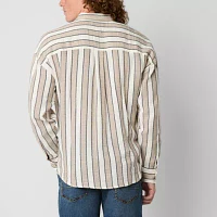 Arizona Mens Long Sleeve Striped Button-Down Textured Shirt