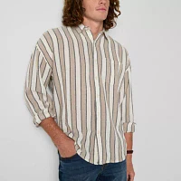 Arizona Mens Long Sleeve Striped Button-Down Textured Shirt