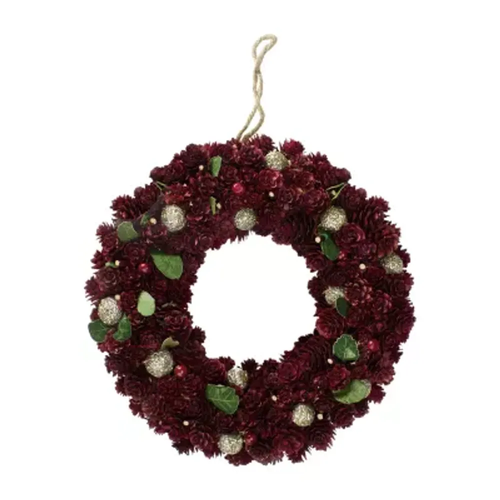 Red Pine Cone and Berry Artificial Christmas Wreath  12-Inch  Unlit