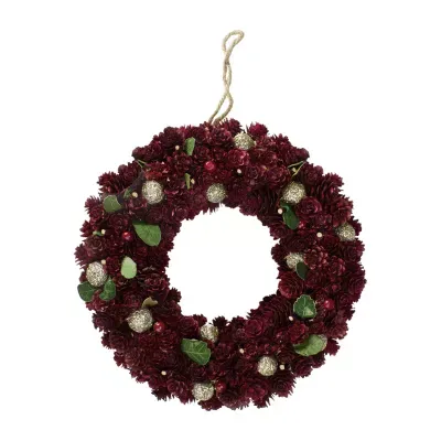 Red Pine Cone and Berry Artificial Christmas Wreath  12-Inch  Unlit