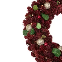 Red Pine Cone and Berry Artificial Christmas Wreath  12-Inch  Unlit