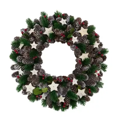 Pine Cone with Berries and Stars Artificial Christmas Wreath  14-Inch  Unlit