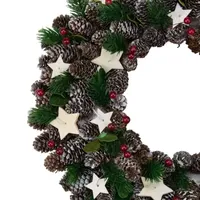 Pine Cone with Berries and Stars Artificial Christmas Wreath  14-Inch  Unlit