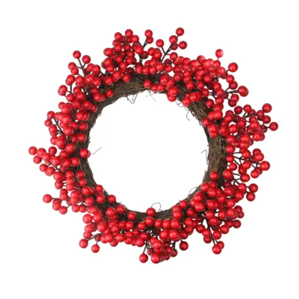 Crimson and Merlot Red Berries Artificial Winter Christmas Wreath - 16-Inch  Unlit