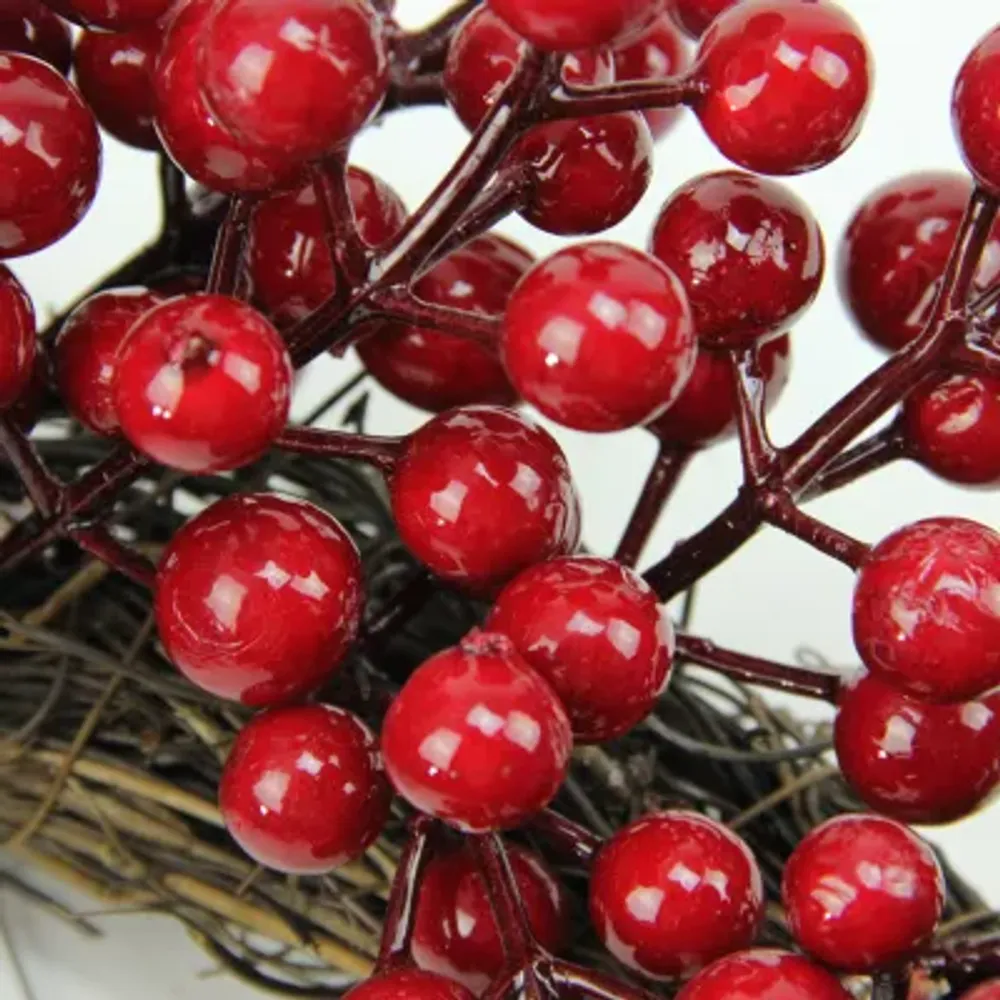 Crimson and Merlot Red Berries Artificial Winter Christmas Wreath - 16-Inch  Unlit