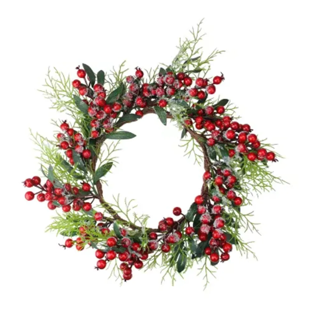 Frosted Red Berries and Foliage Artificial Christmas Wreath - 18-Inch  Unlit