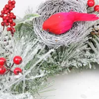 Berries and Red Cardinals in Nests Flocked Artificial Christmas Wreath  24-Inch  Unlit