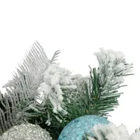 Flocked Pine with Teal and Silver Ornaments Artificial Christmas Wreath  24-Inch  Unlit