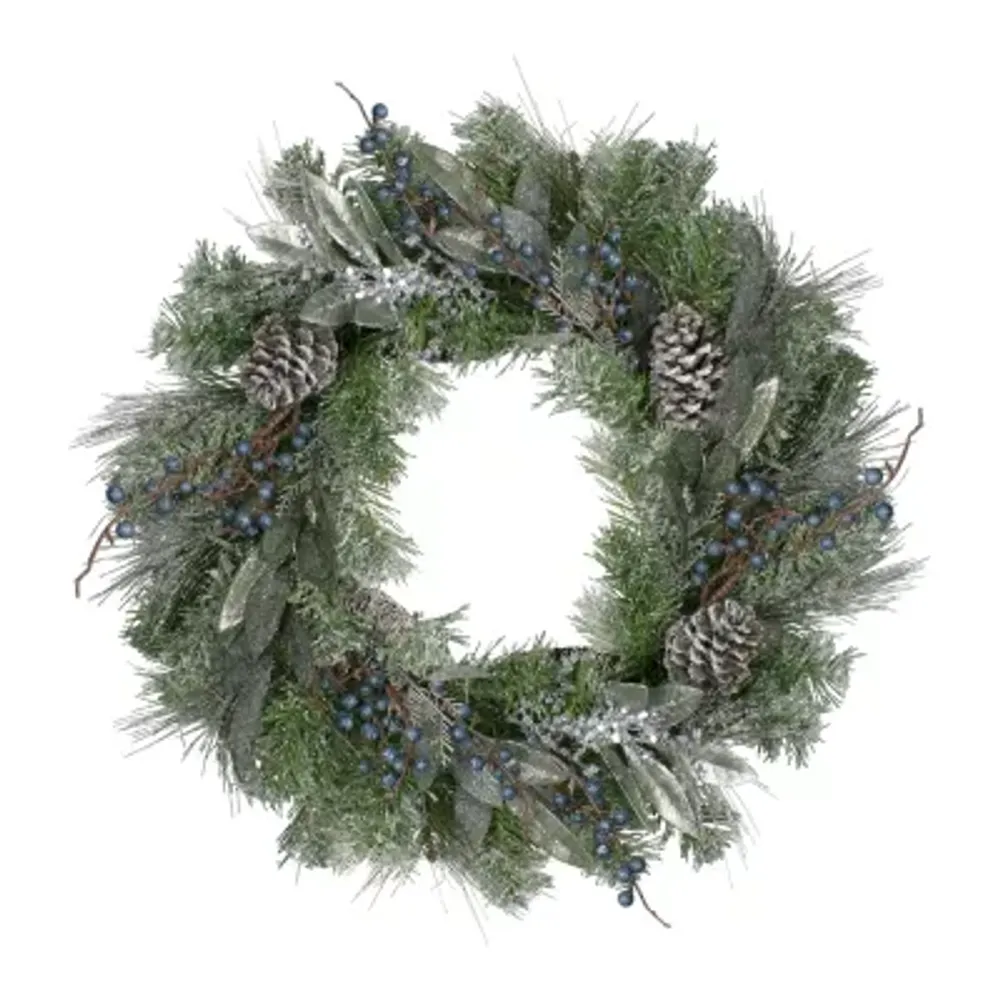 Mixed Pine and Blueberries Artificial Christmas Wreath -24-Inch  Unlit