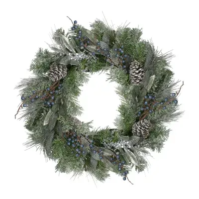 Mixed Pine and Blueberries Artificial Christmas Wreath -24-Inch  Unlit