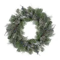 Mixed Pine and Blueberries Artificial Christmas Wreath -24-Inch  Unlit