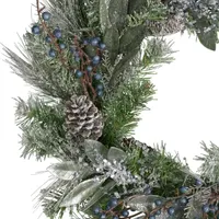 Mixed Pine and Blueberries Artificial Christmas Wreath -24-Inch  Unlit