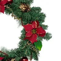 Pine  Poinsettia  Berry and Pine Cone Artificial Christmas Wreath  24-Inch  Unlit