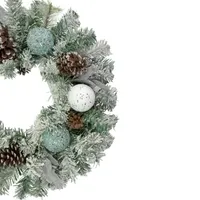 Flocked Pine with Blue and Silver Ornaments Artificial Christmas Wreath  24-Inch  Unlit