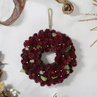 Red and Gold Pine Cone and Ornament Artificial Christmas Wreath  9.5-Inch  Unlit