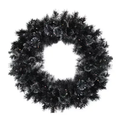 36'' Battery Operated Black Bristle Artificial Christmas Wreath  Warm White LED Lights