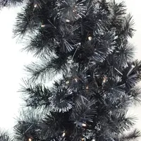 36'' Battery Operated Black Bristle Artificial Christmas Wreath  Warm White LED Lights