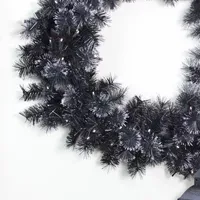 36'' Battery Operated Black Bristle Artificial Christmas Wreath  Warm White LED Lights