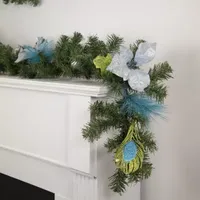 6' x 9'' Peacock Feather and Poinsettia Artificial Christmas Garland  Unlit