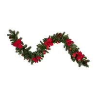 6' x 9'' Red Pre-Decorated Poinsettia and Pine Cone Artificial Christmas Garland - Unlit