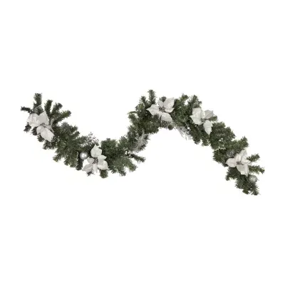 6' x 9'' Silver Poinsettia and Pinecone Artificial Christmas Garland  Unlit