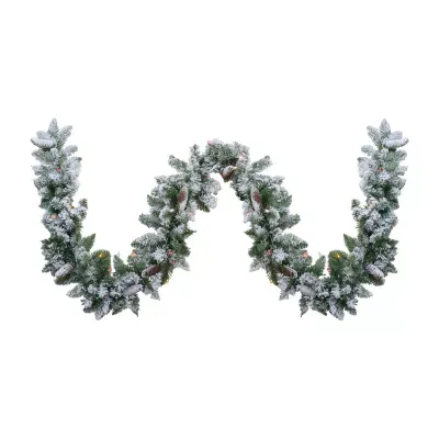 9' x 10'' Pre-Lit Flocked Pine Artificial Christmas Garland - Multi Color Lights